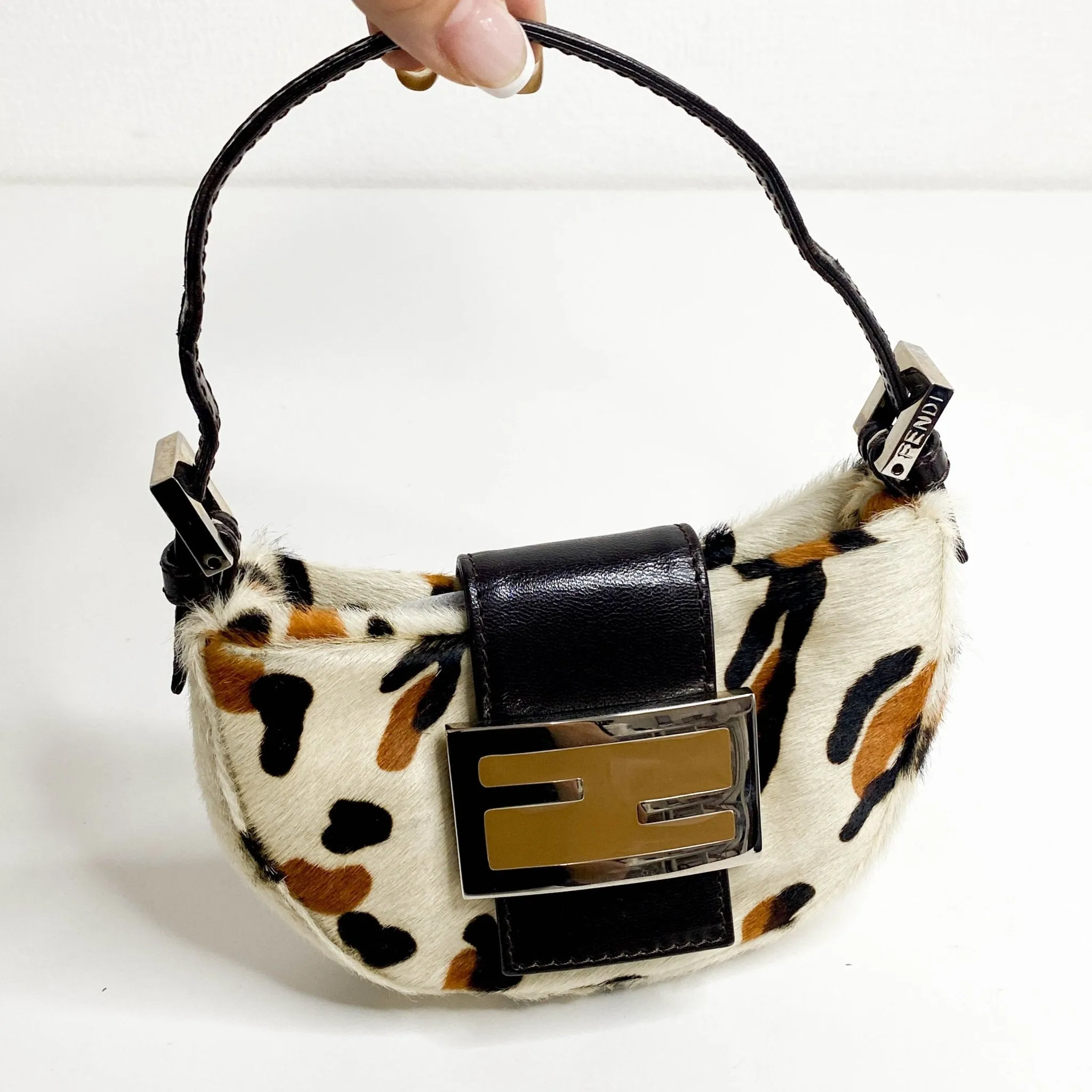Mini Croissant Leather & Cowhide Hand bag