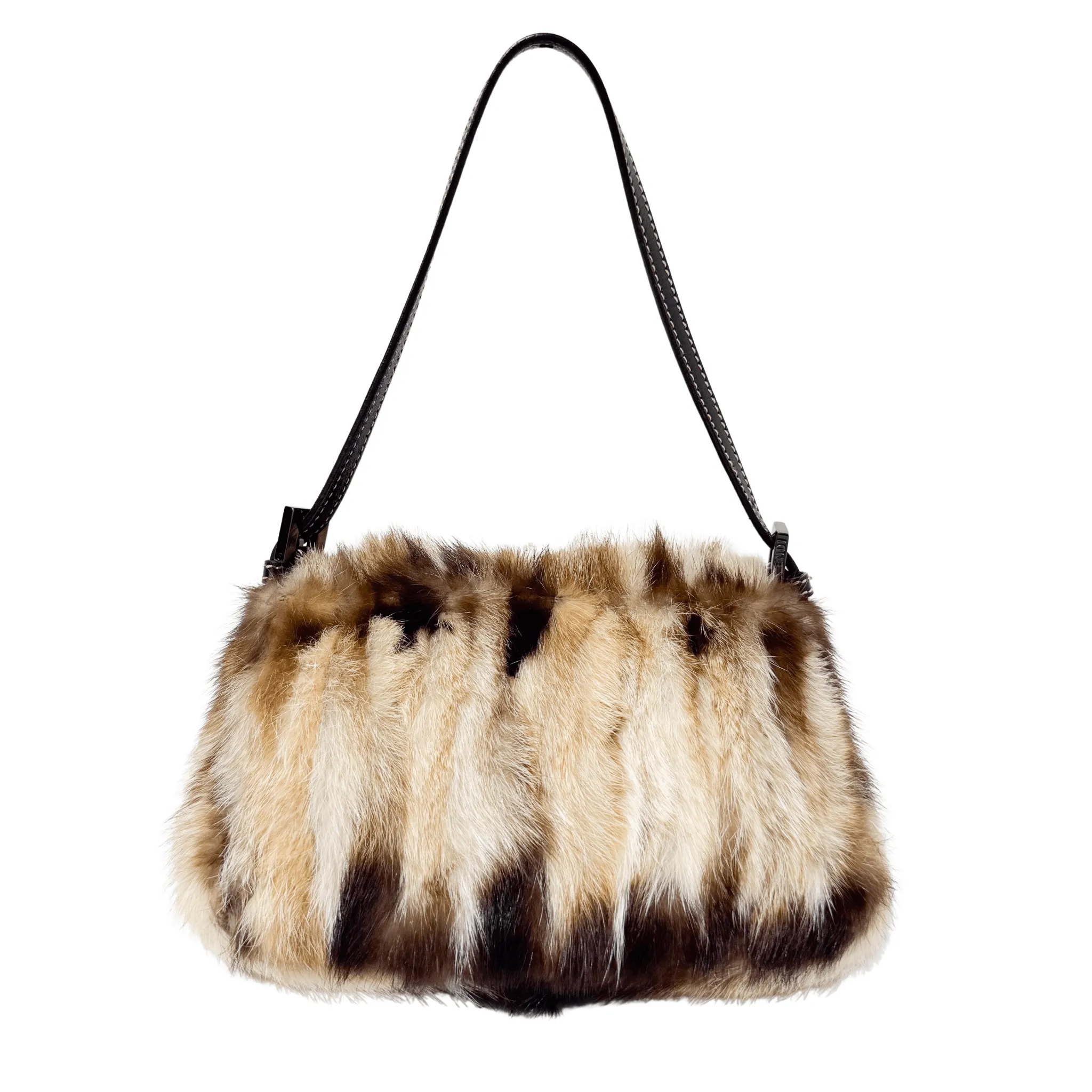 Mini Mamma Baguette Fur Shoulder Bag Rhinestone Hardware