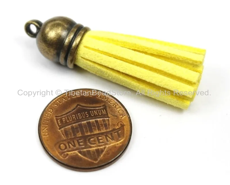 Mini Suede Tassels, Fringe Tassels, Tassel Charms, Jewelry Tassels, Small Tassels, Bronze Capped Fringe Tassels- TibetanBeadStore - T130-1