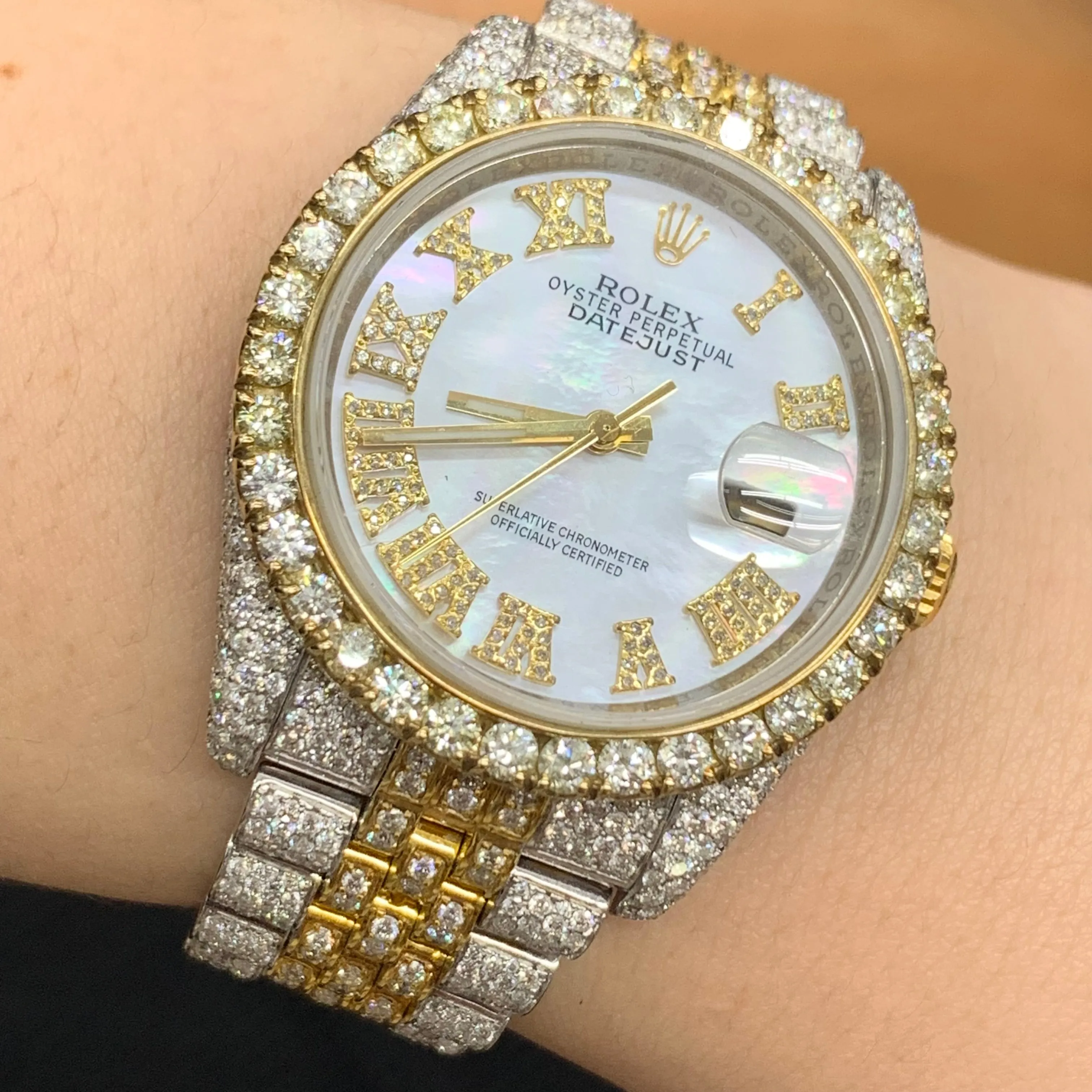 Model: 11673 Iced out 36mm Rolex Watch with Two-Tone Jubilee Bracelet