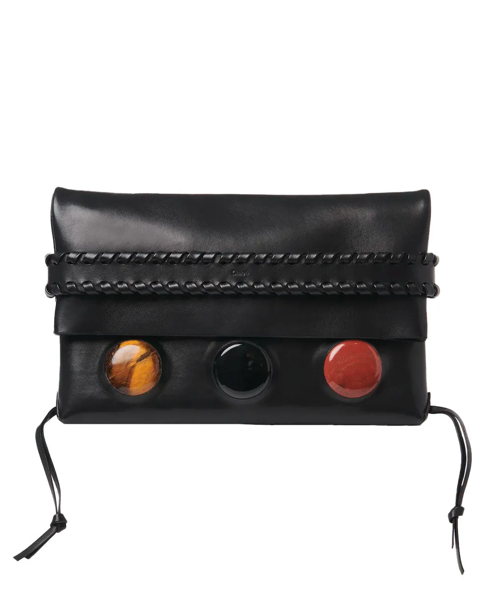 Mony Embellished Fold Over Clutch in Black