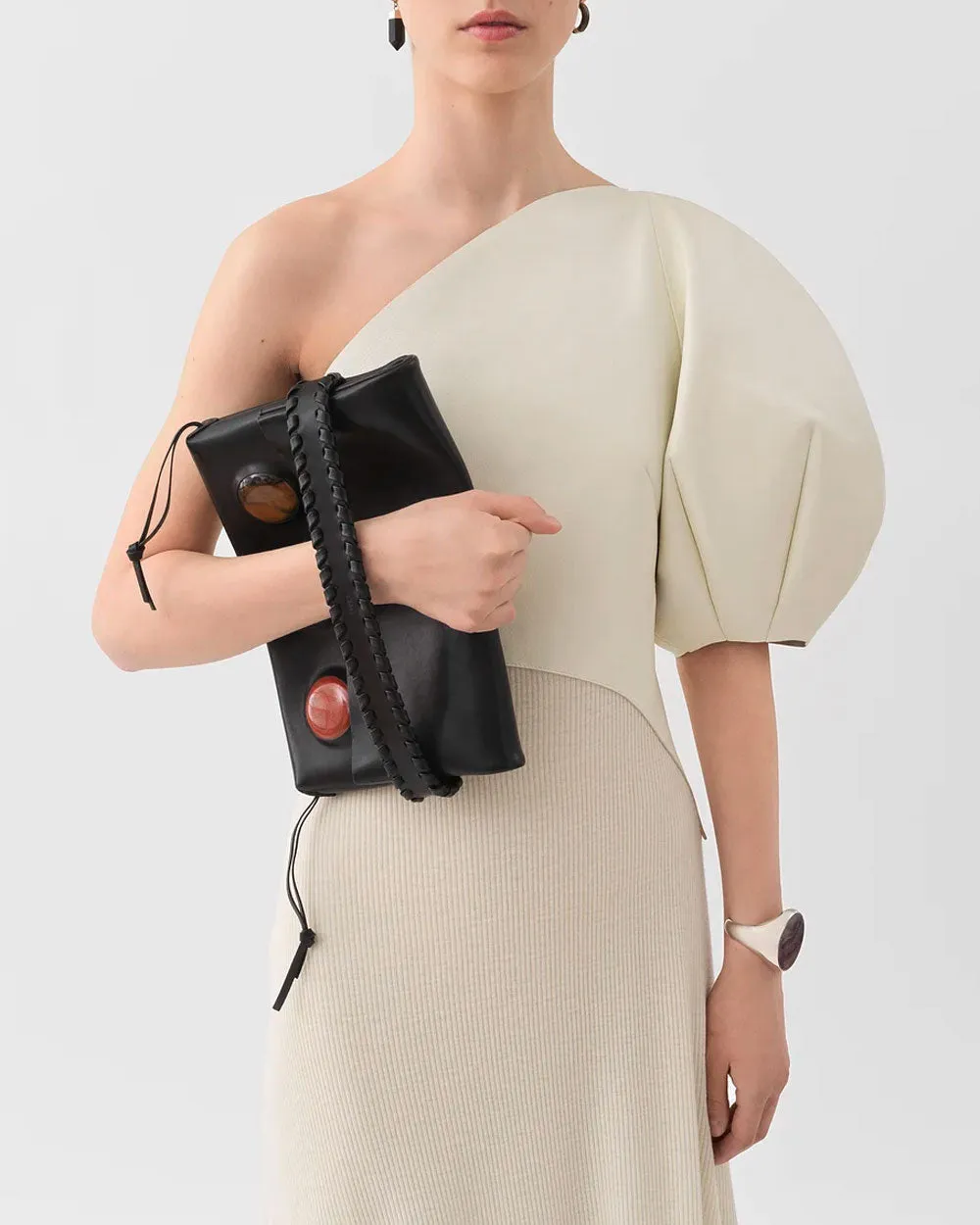 Mony Embellished Fold Over Clutch in Black