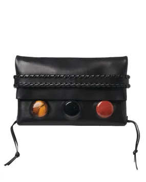 Mony Embellished Fold Over Clutch in Black