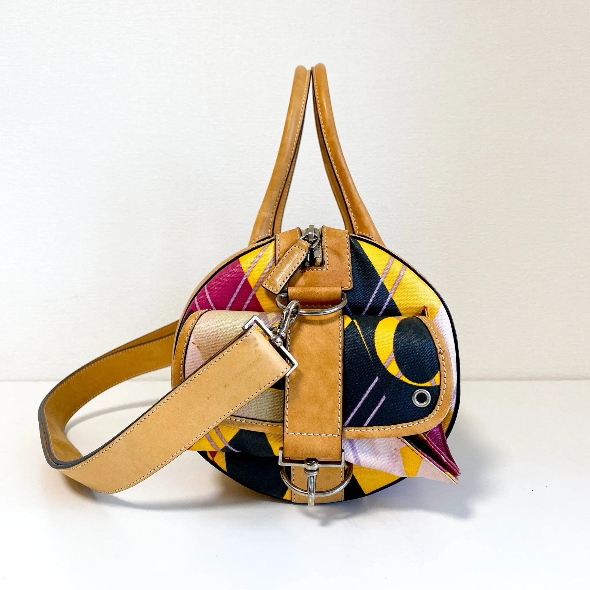 Multicolor Printed Coated Canvas and Leather Argyle Bag