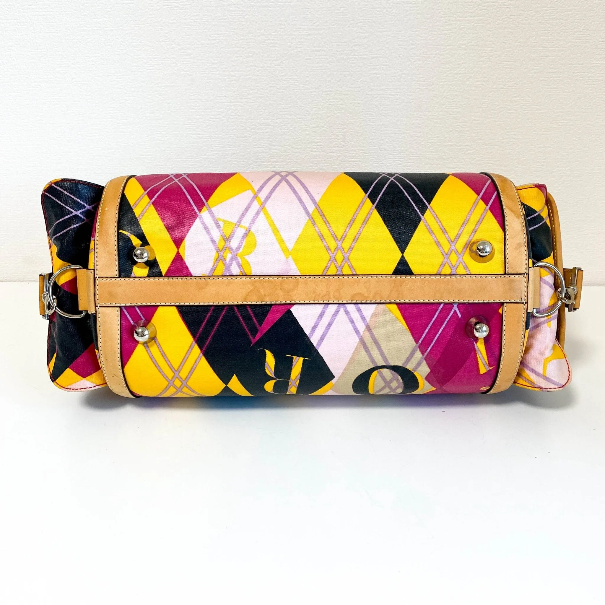 Multicolor Printed Coated Canvas and Leather Argyle Bag