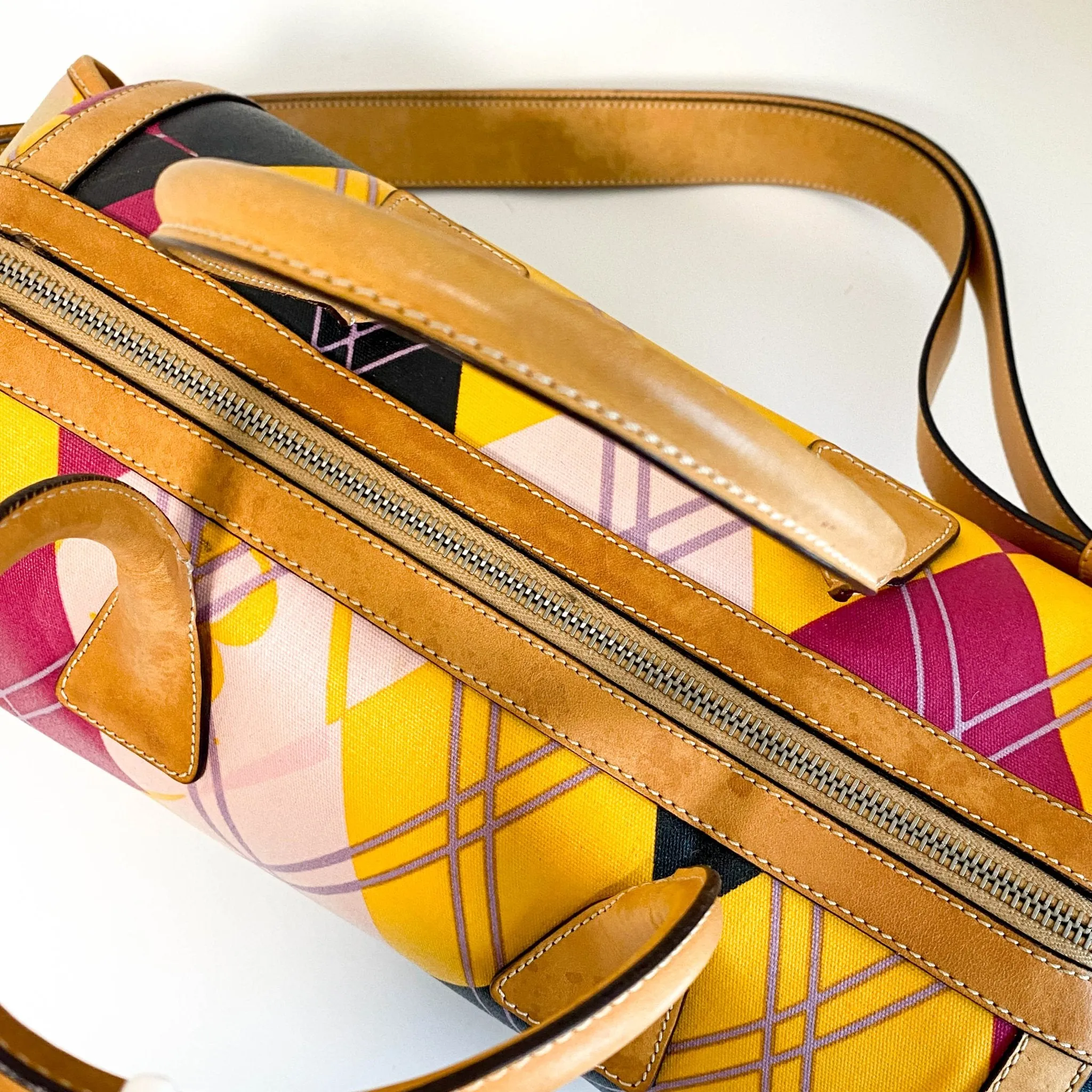 Multicolor Printed Coated Canvas and Leather Argyle Bag