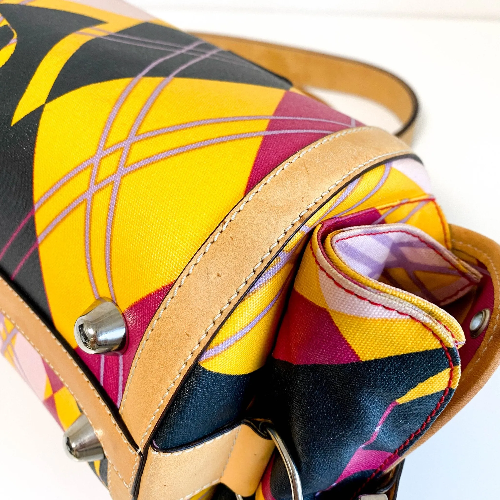 Multicolor Printed Coated Canvas and Leather Argyle Bag