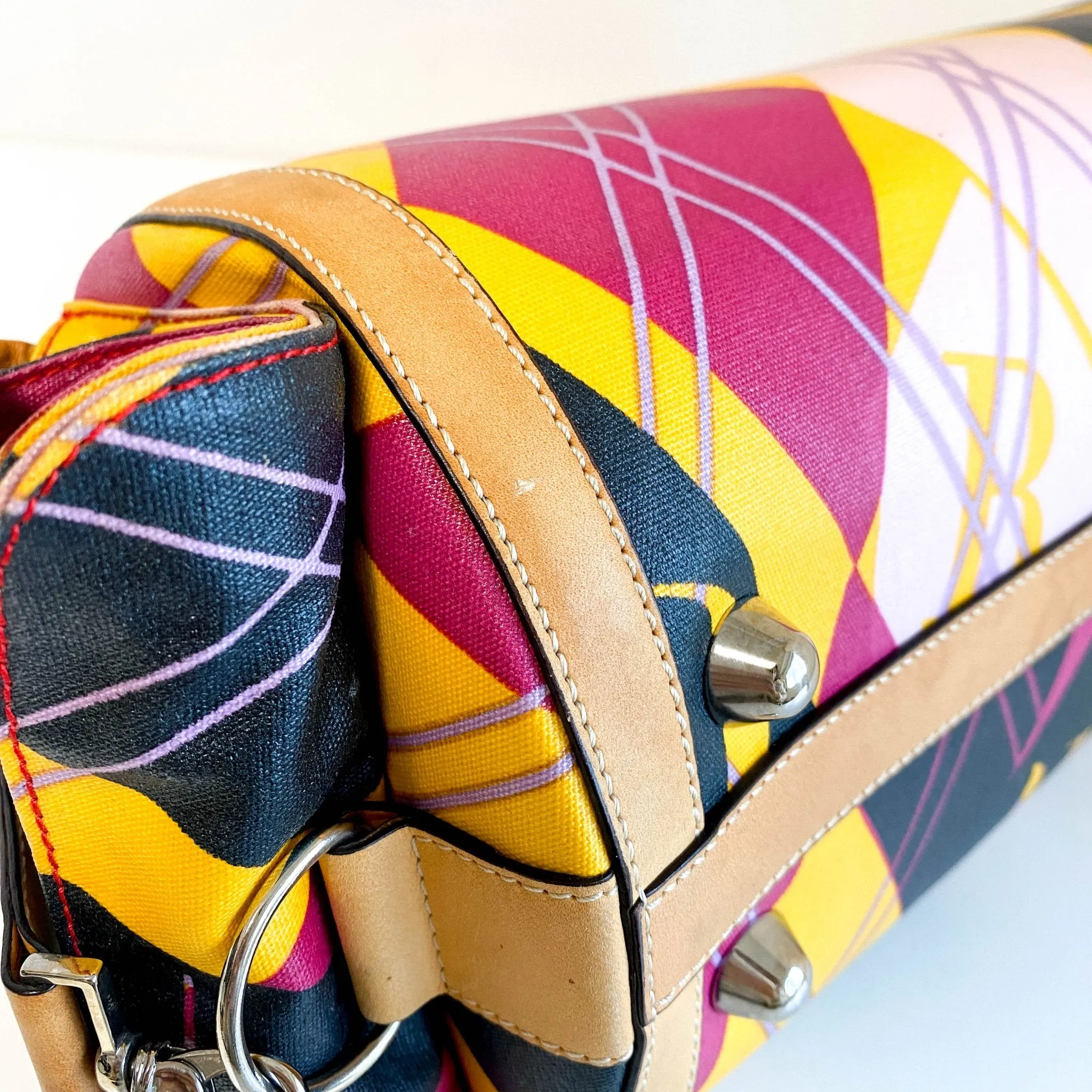 Multicolor Printed Coated Canvas and Leather Argyle Bag