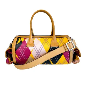 Multicolor Printed Coated Canvas and Leather Argyle Bag