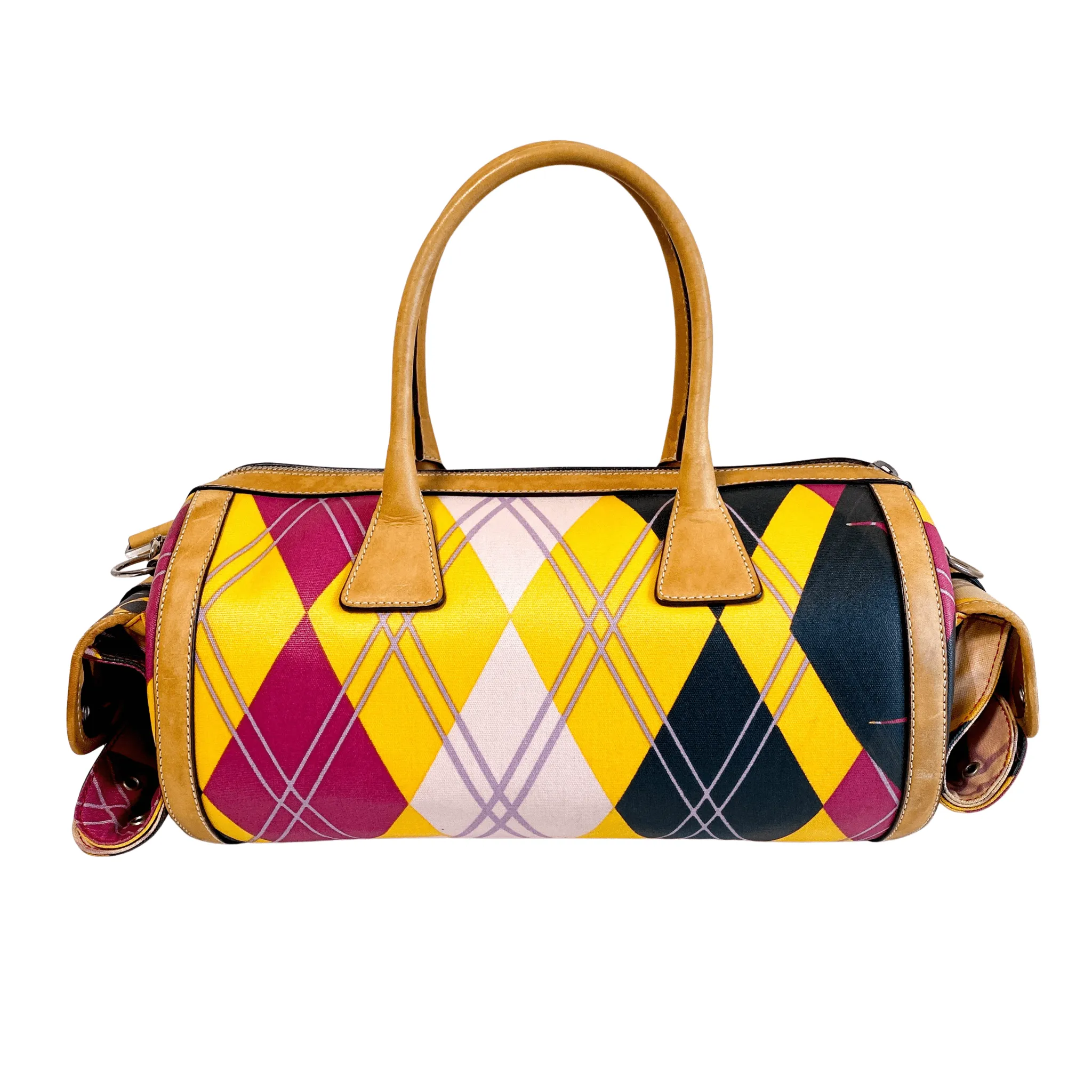 Multicolor Printed Coated Canvas and Leather Argyle Bag