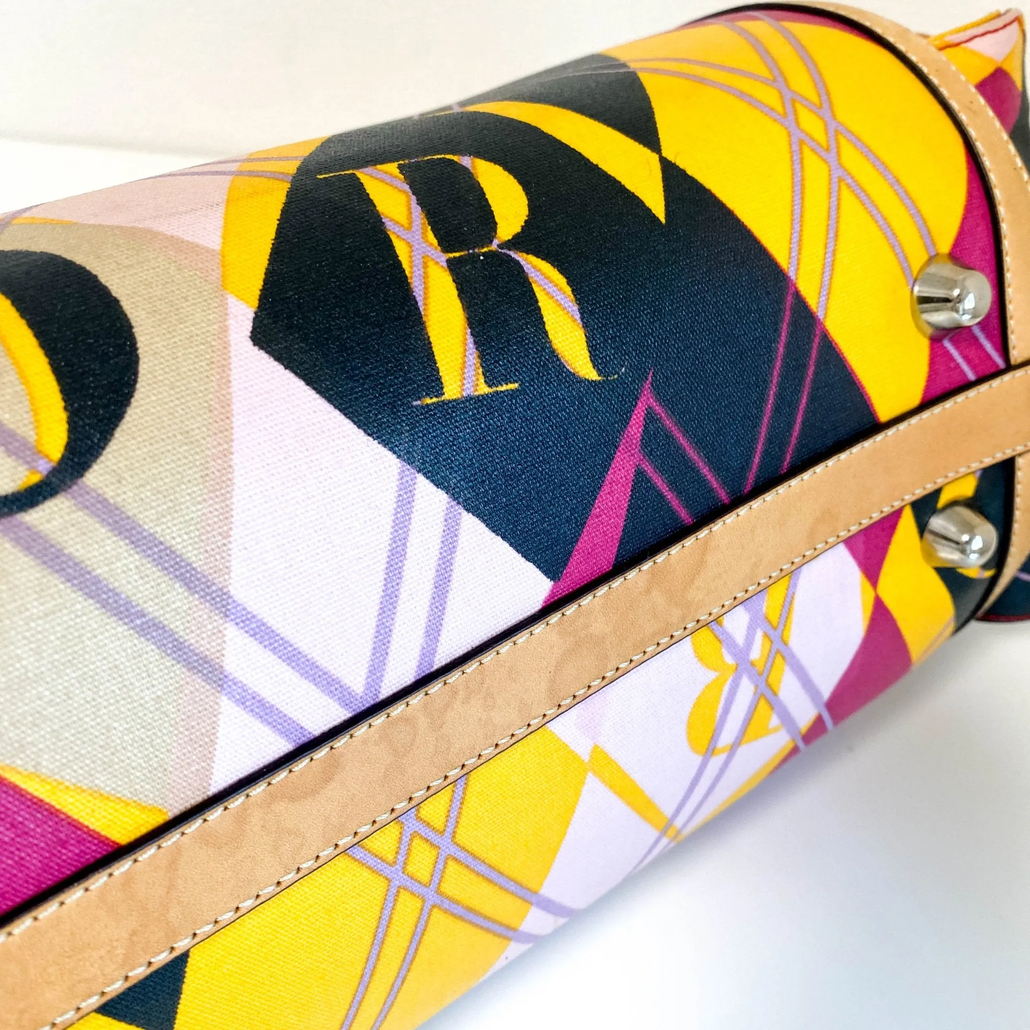 Multicolor Printed Coated Canvas and Leather Argyle Bag