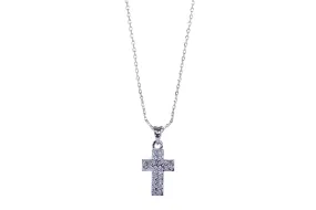 N7181 Rhodium Plated Swarovski Crystal Pave Cross Pendant Necklace