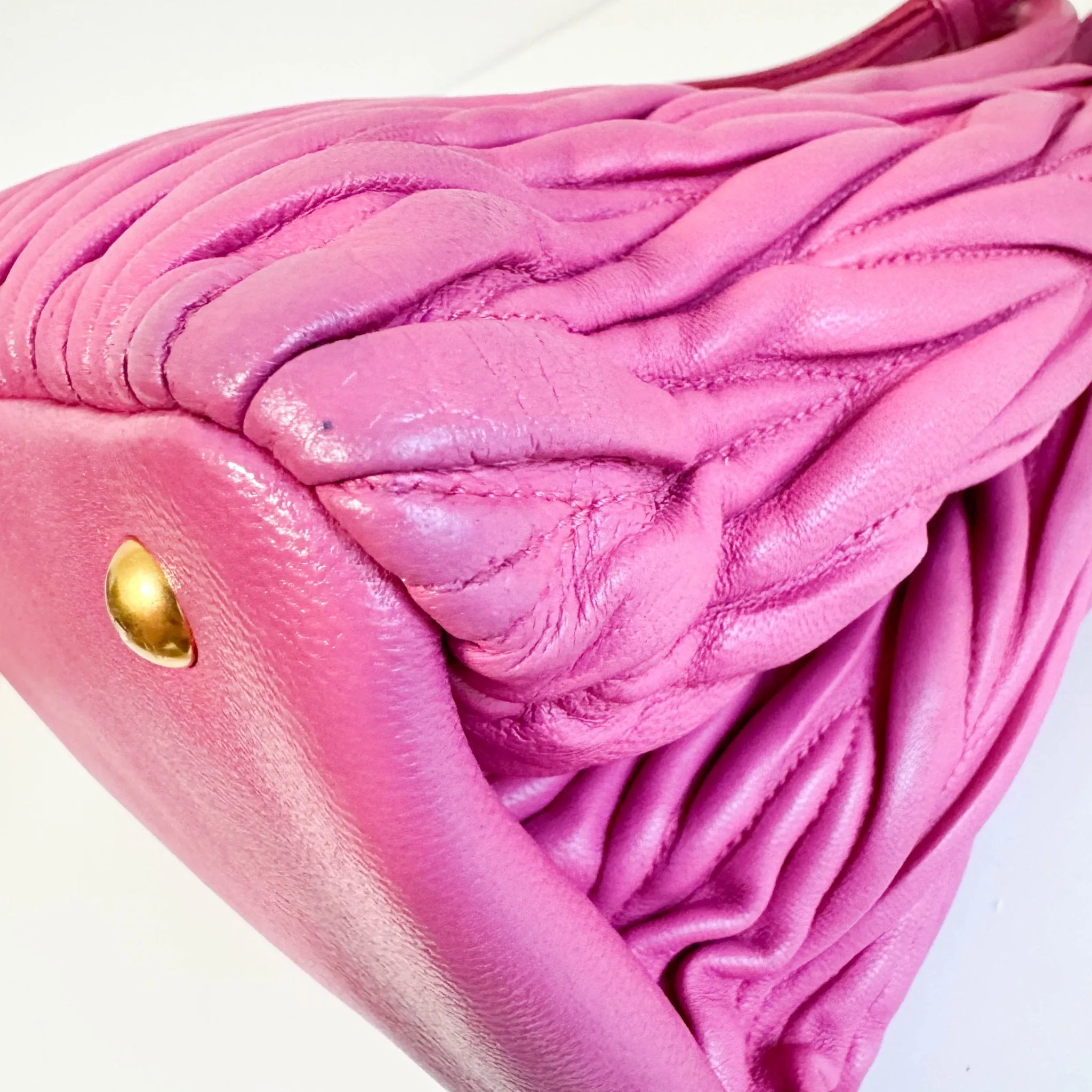 Nappa Matelassé Leather Top Handle Shoulder Bag Pink