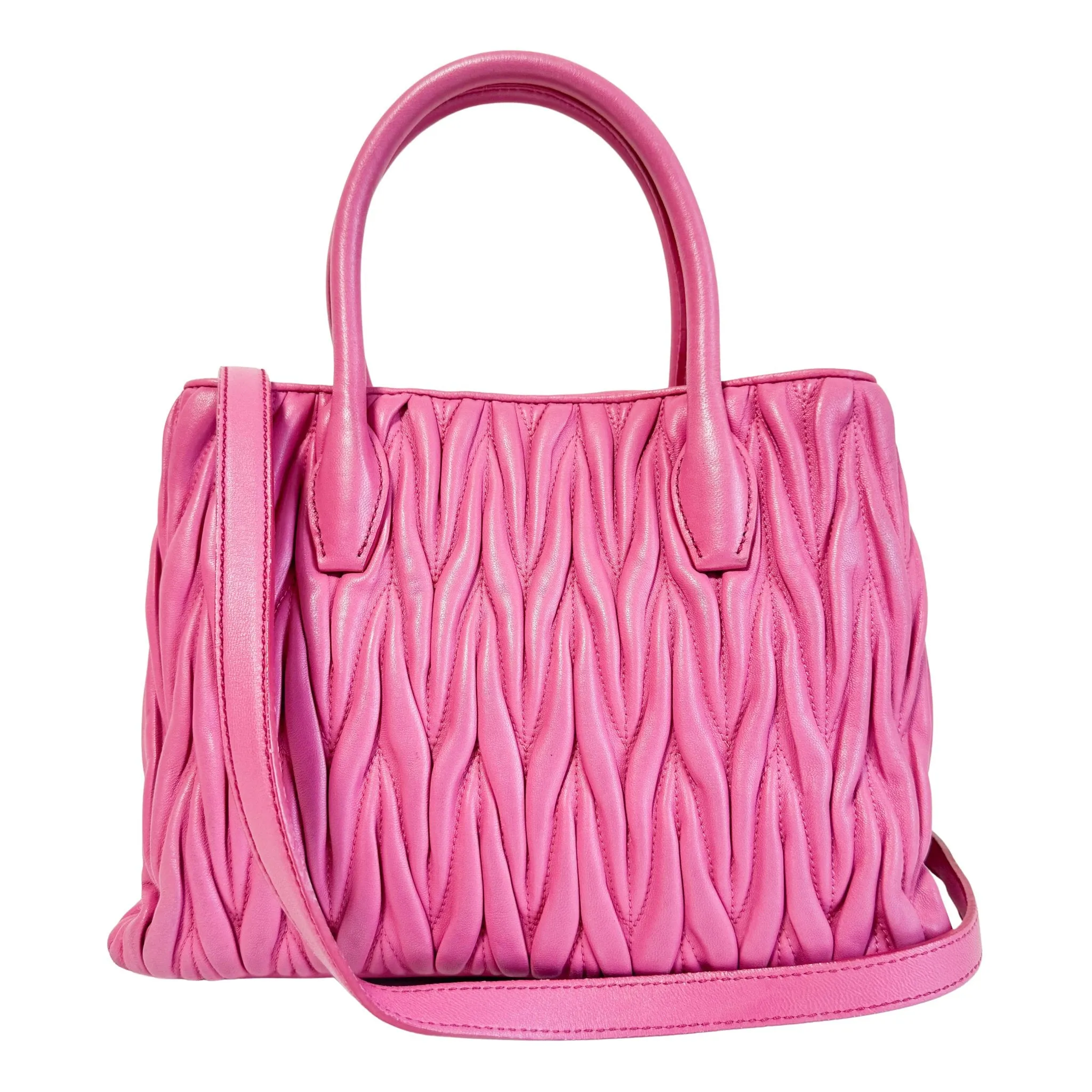 Nappa Matelassé Leather Top Handle Shoulder Bag Pink