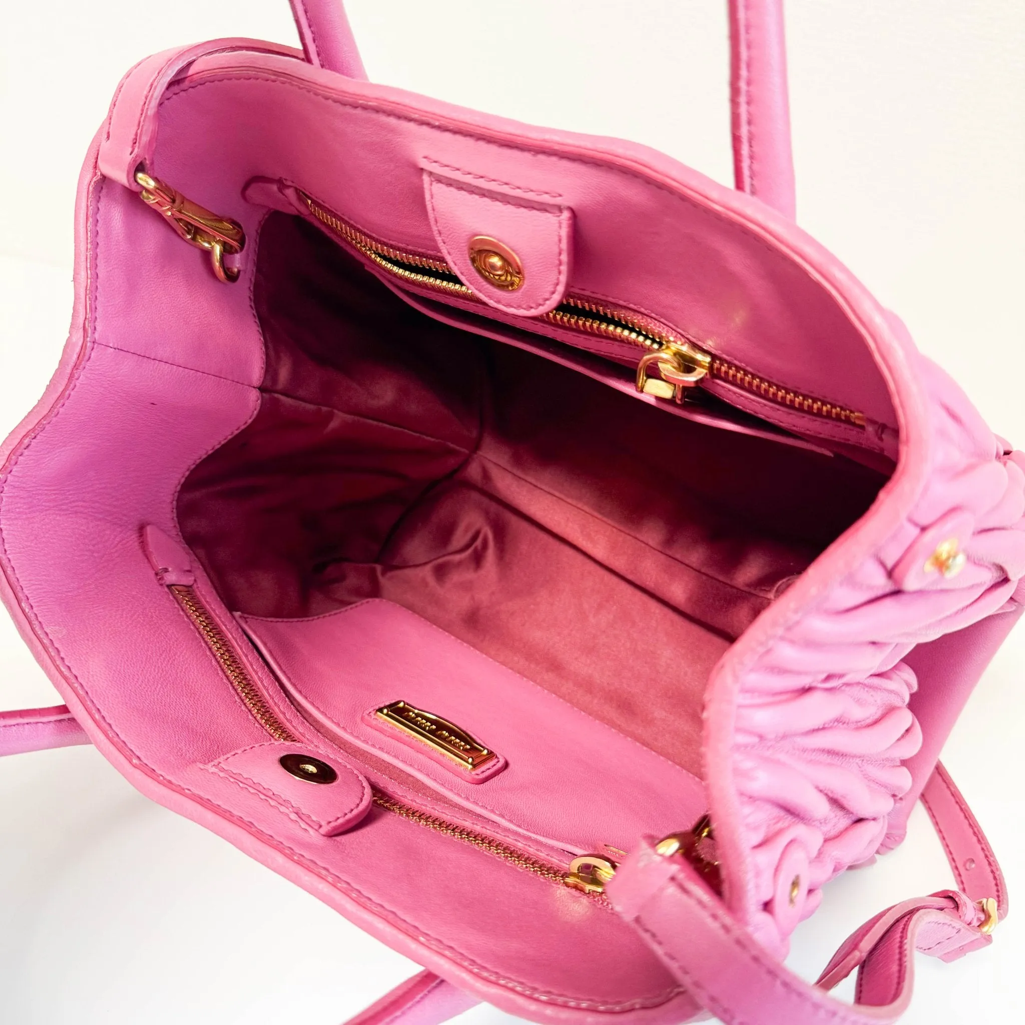 Nappa Matelassé Leather Top Handle Shoulder Bag Pink