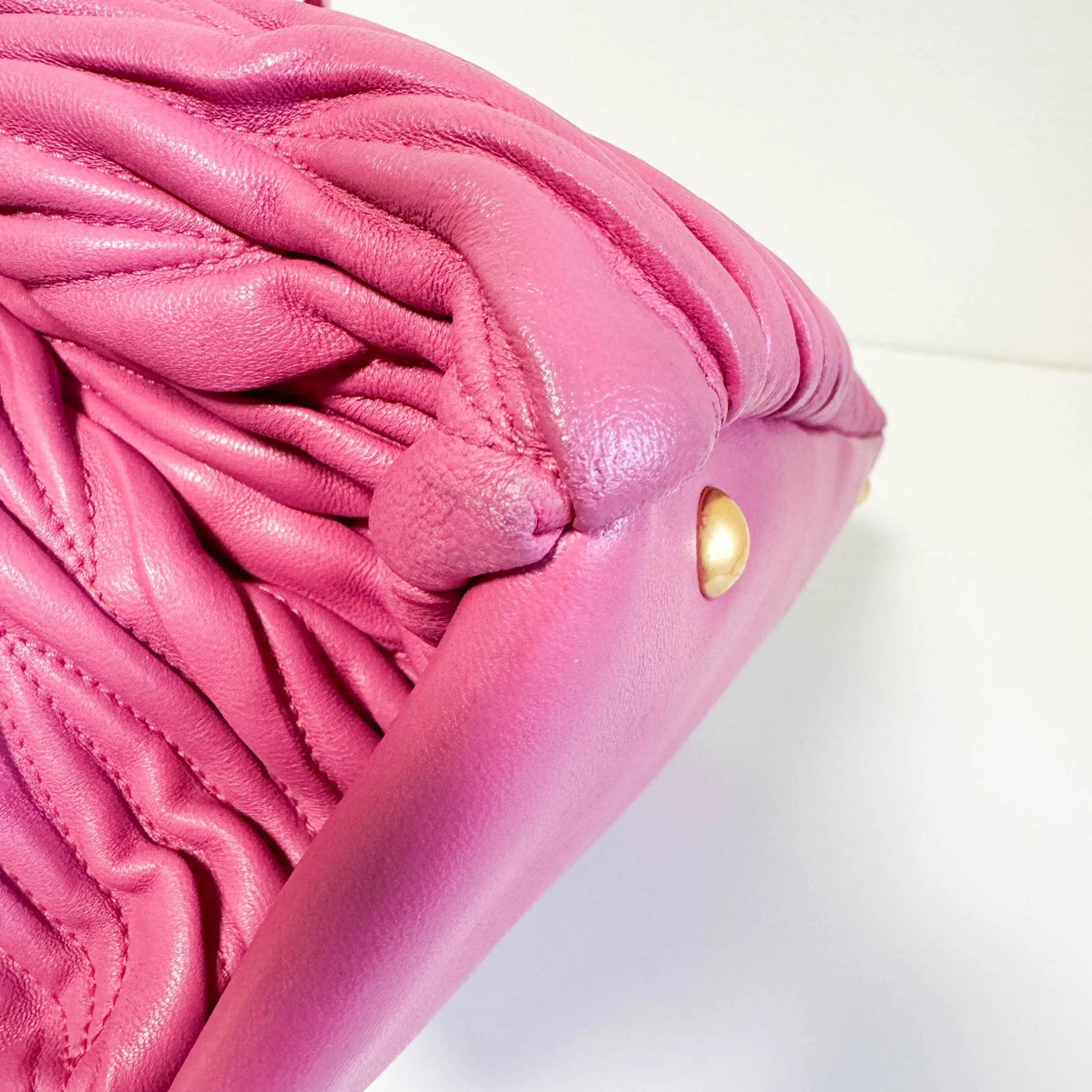 Nappa Matelassé Leather Top Handle Shoulder Bag Pink