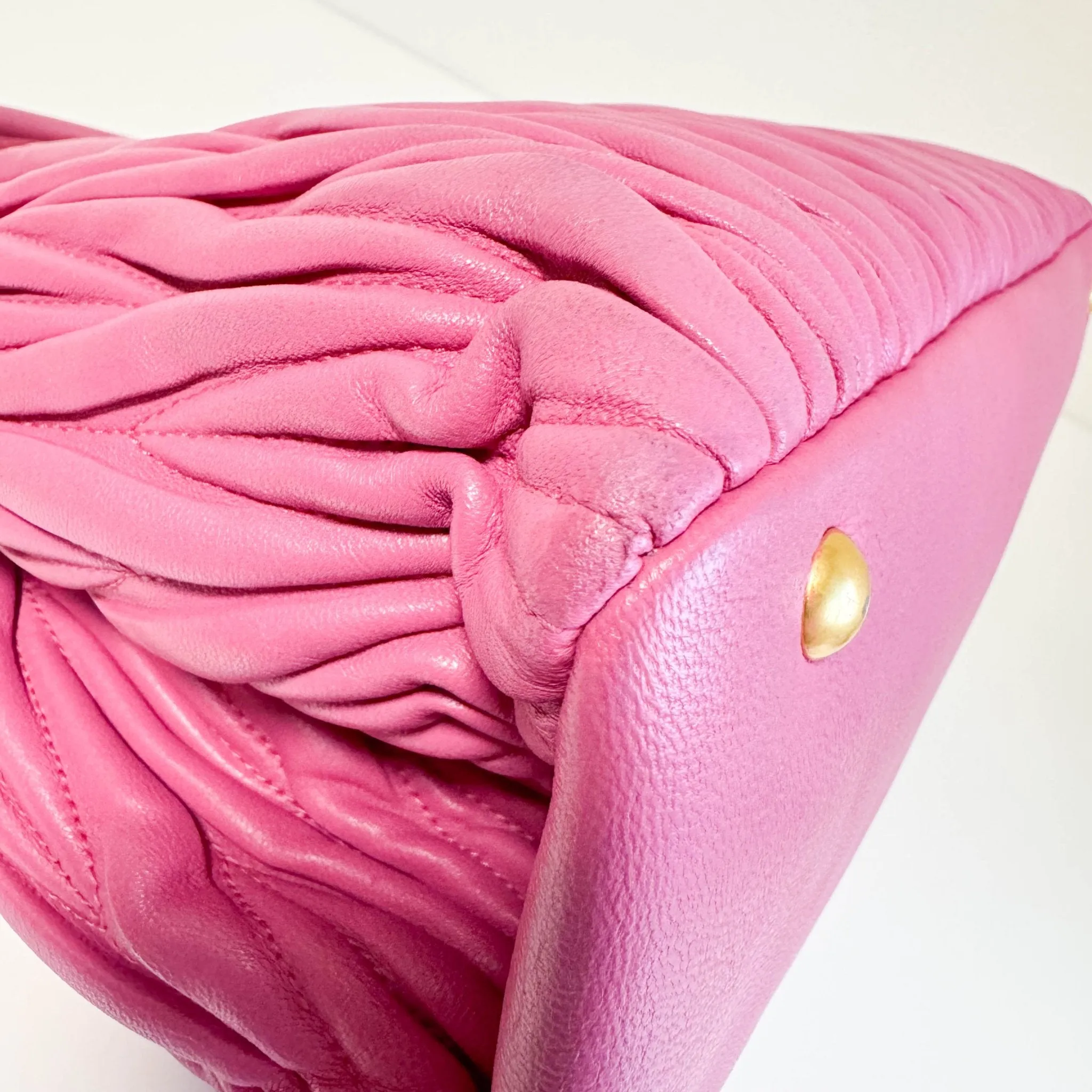 Nappa Matelassé Leather Top Handle Shoulder Bag Pink