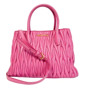 Nappa Matelassé Leather Top Handle Shoulder Bag Pink