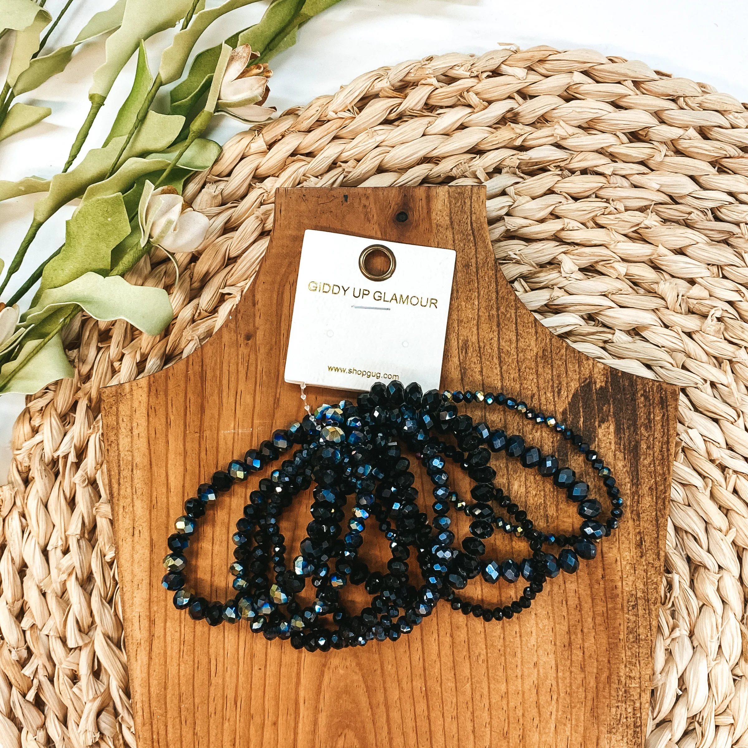 Nine Piece Crystal Bracelet Set in Black Iridescent