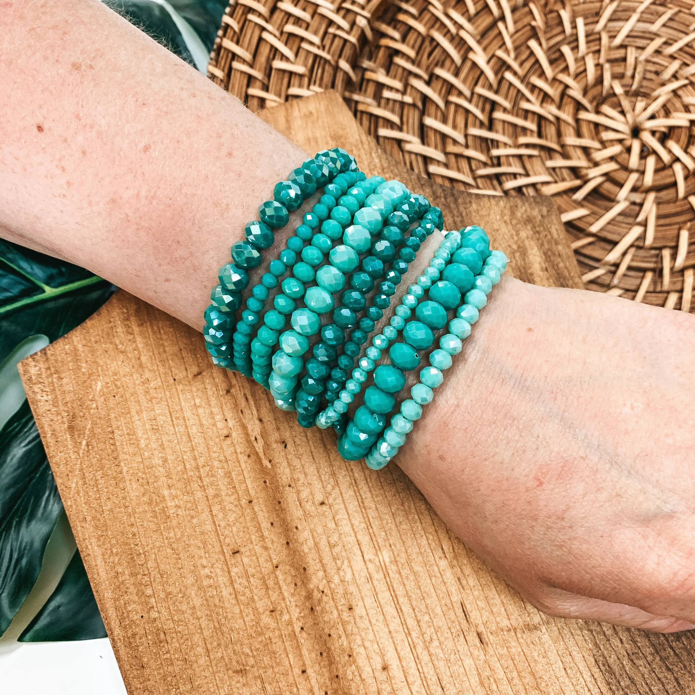 Nine Piece Crystal Bracelet Set in Mint