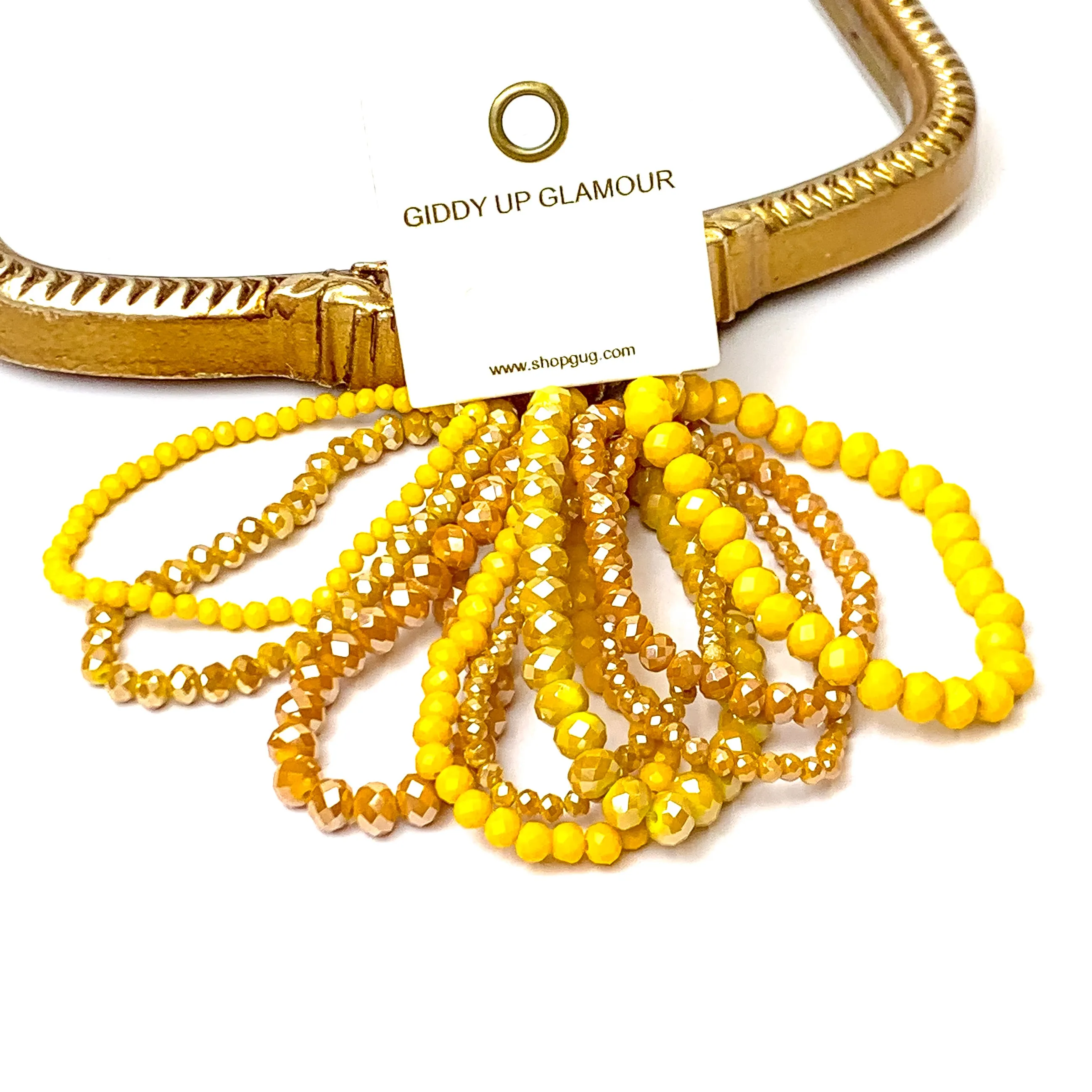 Nine Piece Crystal Bracelet Set in Mustard Yellow