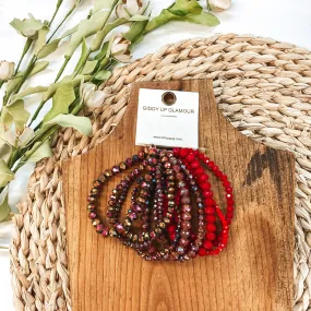 Nine Piece Crystal Bracelet Set in Red and Brown