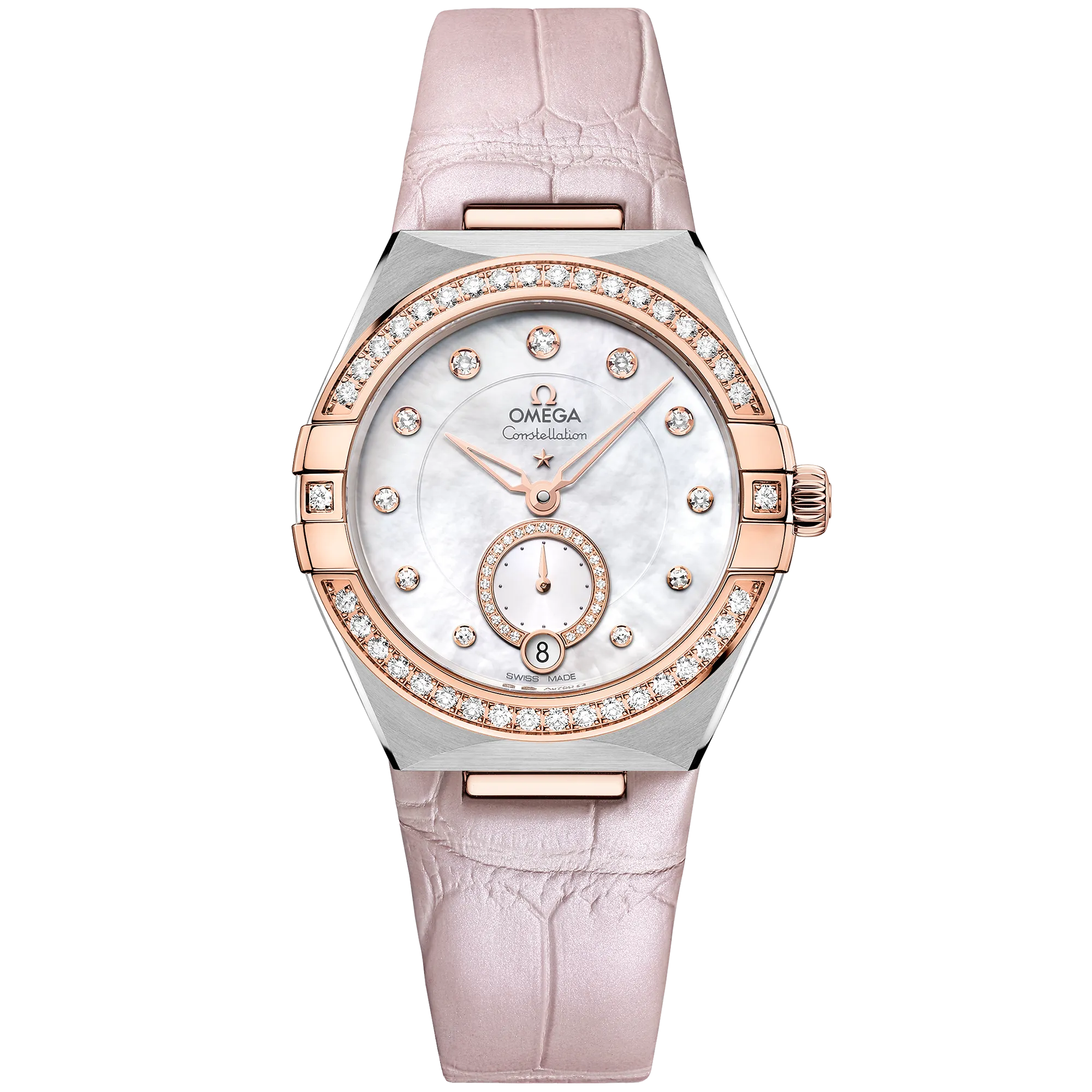 Omega Constellation 34 mm, steel - Sedna™ gold on leather strap