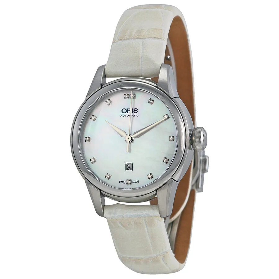 Oris Artelier Date Automatic White Mother Of Pearl Diamond Dial Ladies Watch 561-7687-4091LS 01 561 7687 4091-07 5 14 67FC