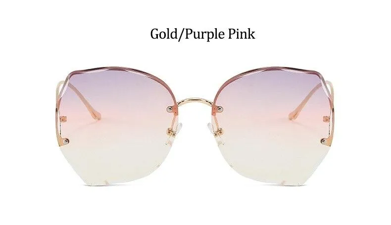 Oversized Brown Rimless Sunglasses Women Trendy Round Gradient Shades Glasses  Summer Female Sunglasses Oculos
