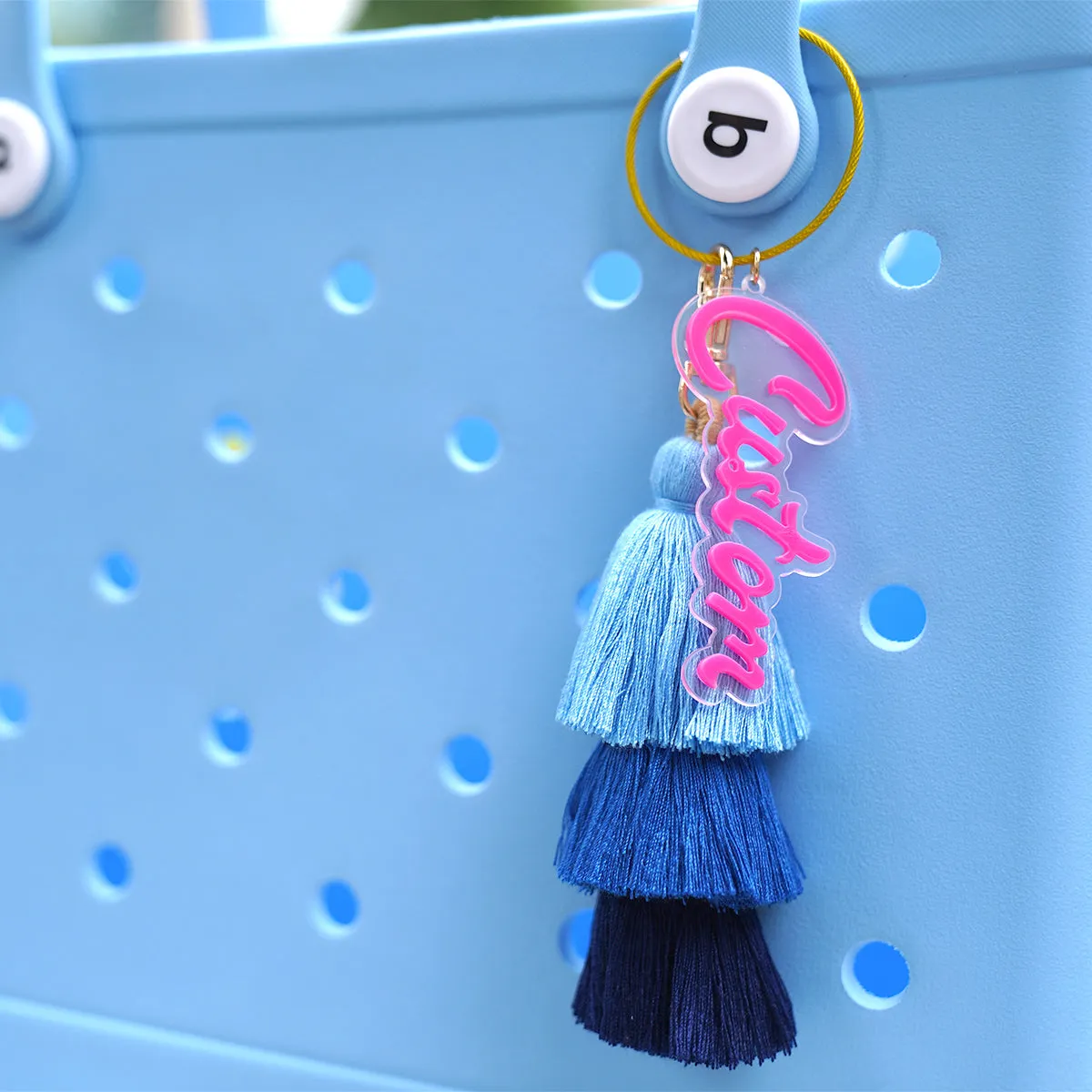 Owllaser 3D Personalized Name Charm for Handbag and Keychain with Colorful Tassel