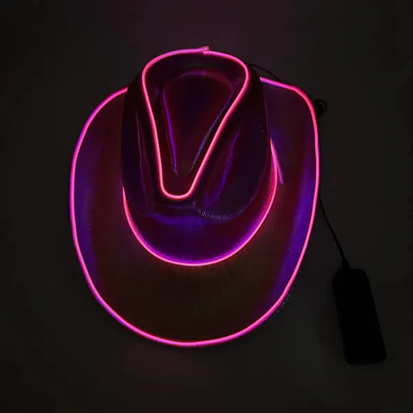 Pink EL WIRE Light Up Iridescent Space Cowboy Hat - Pack of 2 Hats