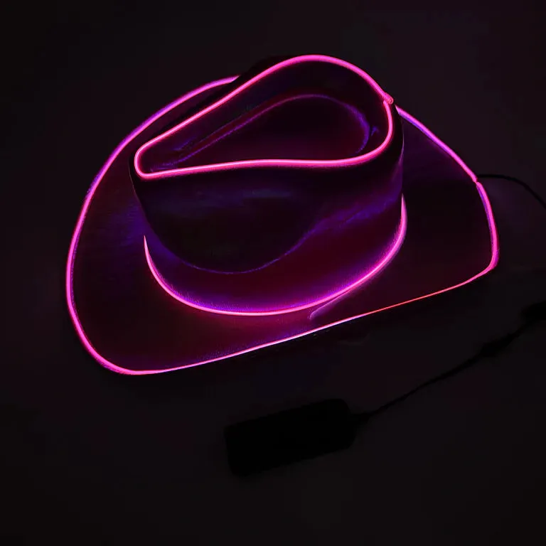 Pink EL WIRE Light Up Iridescent Space Cowboy Hat - Pack of 2 Hats