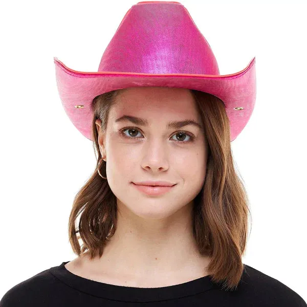 Pink EL Wire Light Up Plain Fabric Cowboy Hat - Pack of 3 Hats