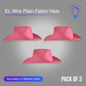 Pink EL Wire Light Up Plain Fabric Cowboy Hat - Pack of 3 Hats