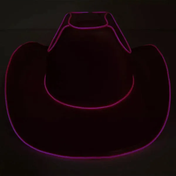 Pink EL Wire Light Up Plain Fabric Cowboy Hat - Pack of 3 Hats
