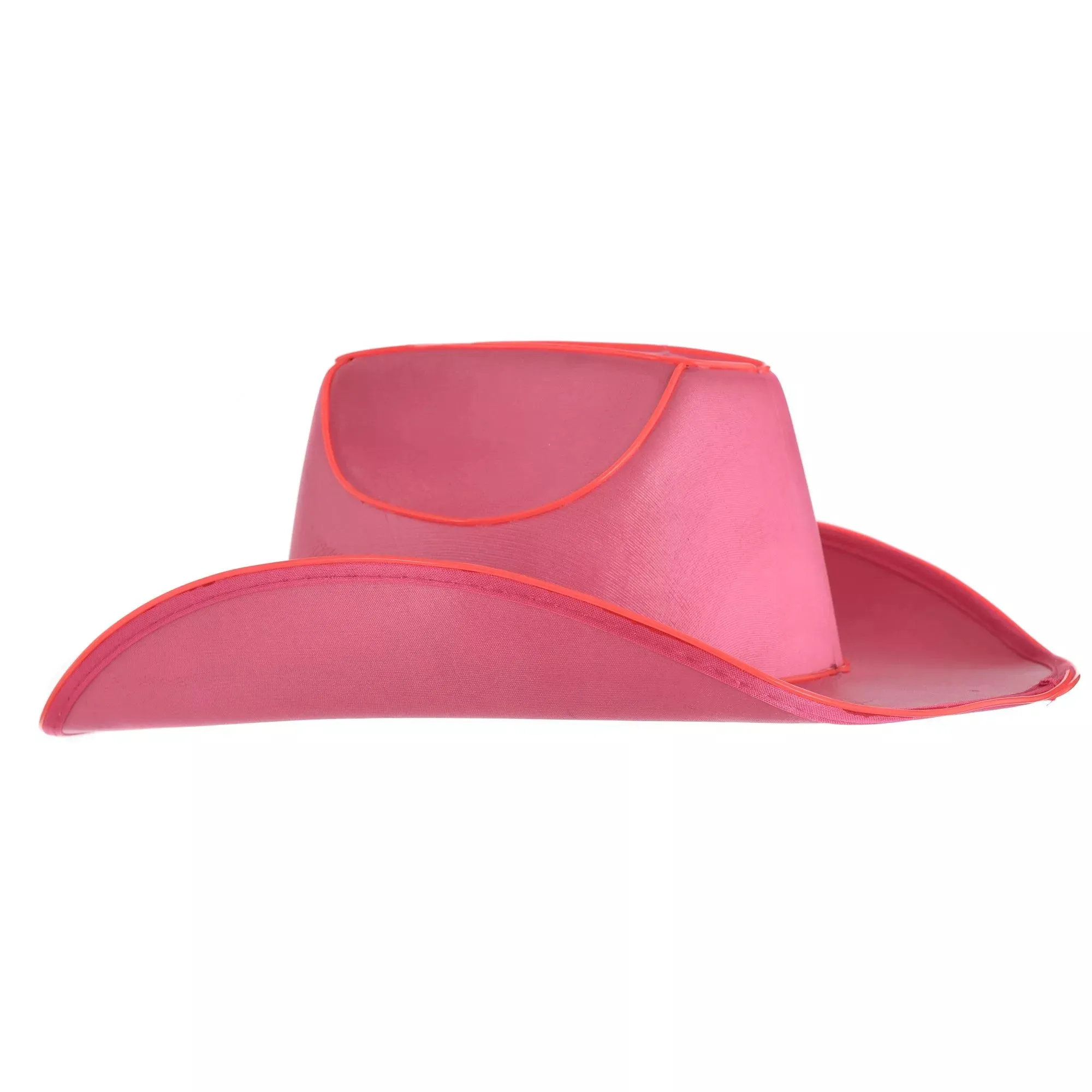 Pink EL Wire Light Up Plain Fabric Cowboy Hat - Pack of 3 Hats