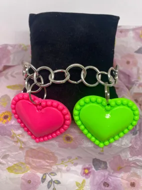Pink Red Orange Green Heart Charm Bracelet