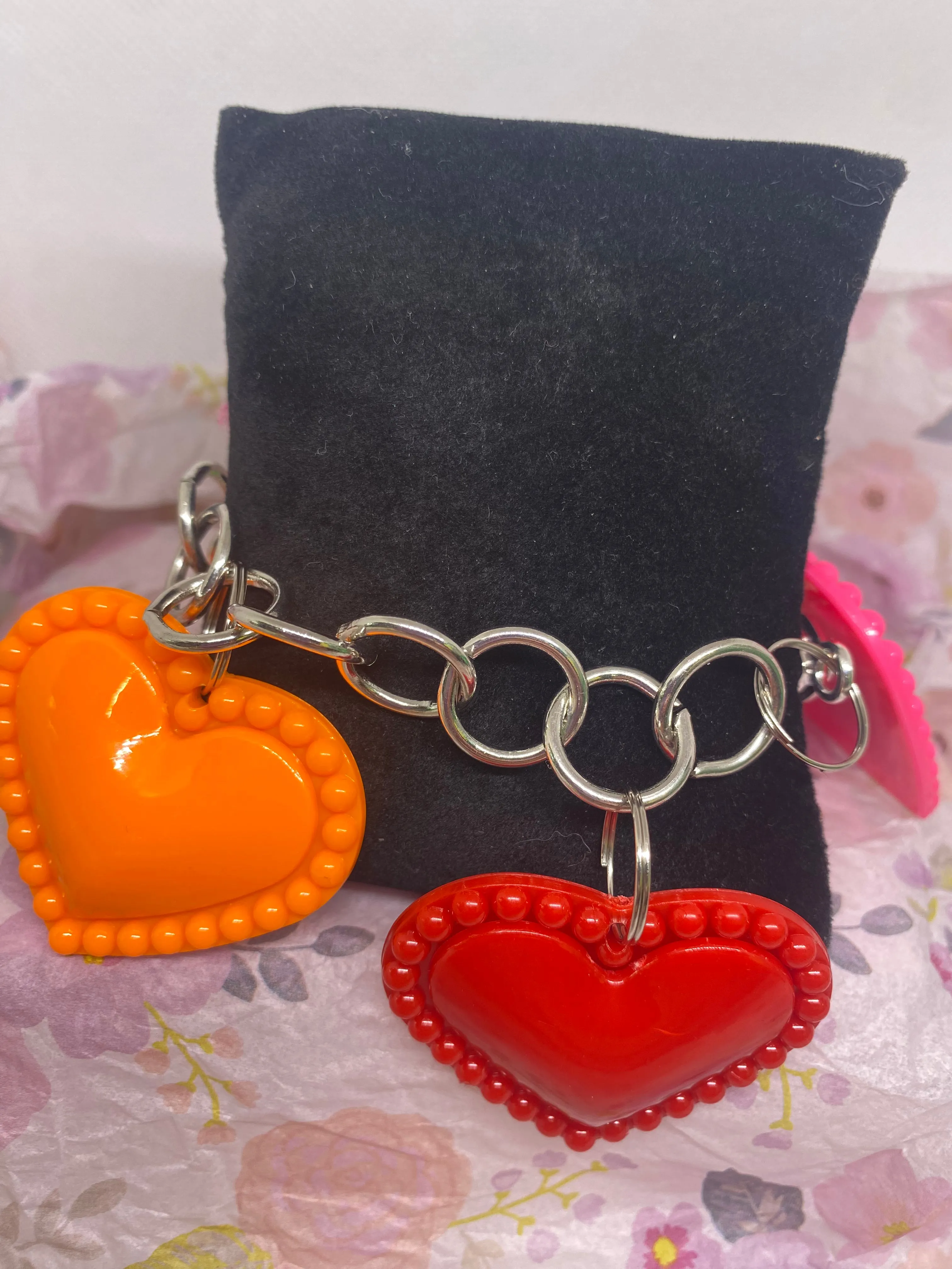 Pink Red Orange Green Heart Charm Bracelet