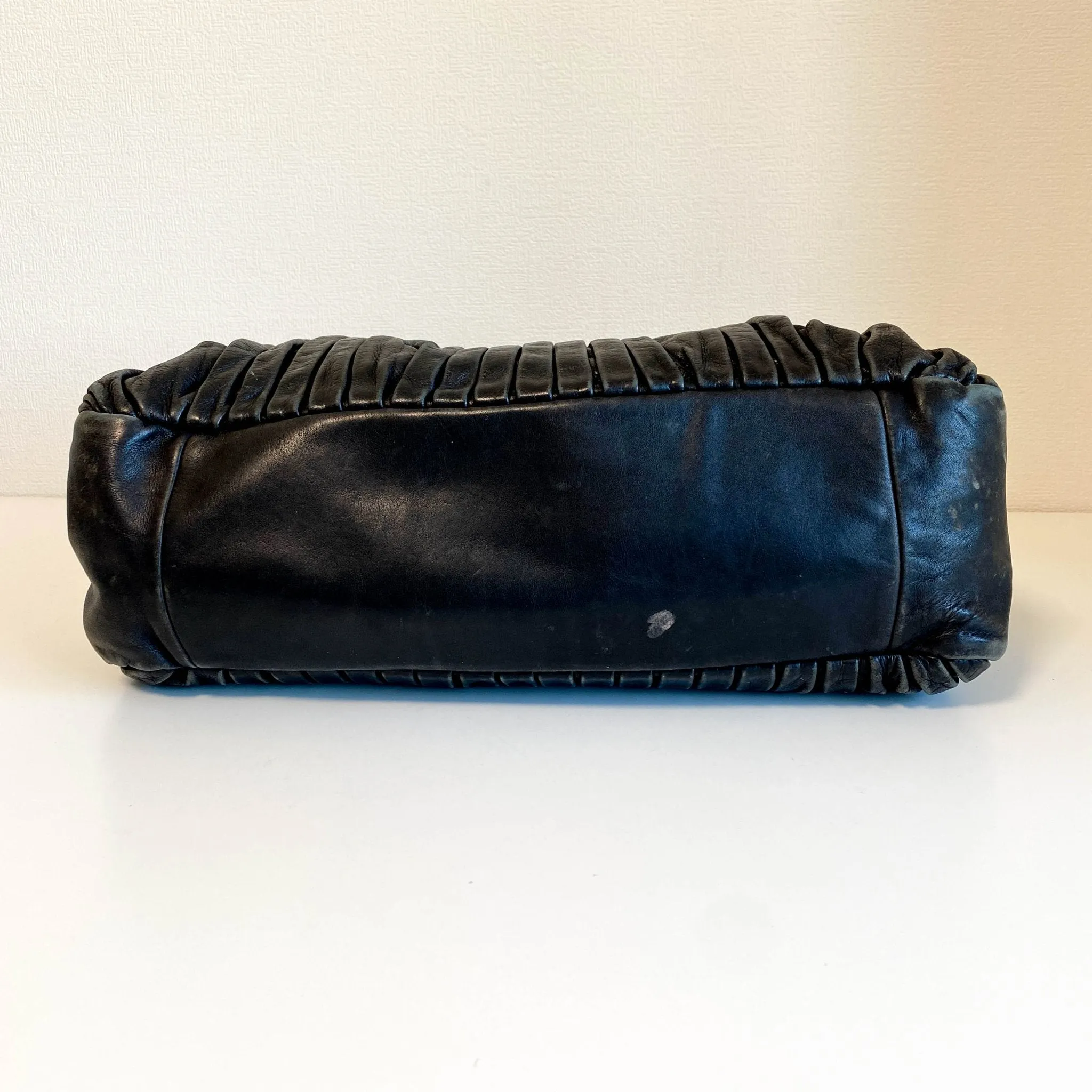 Pleated Leather Black Gold Hardware Handbag