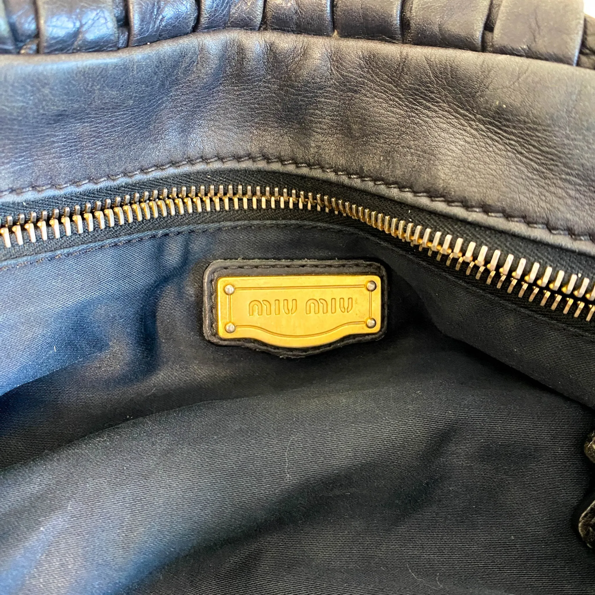 Pleated Leather Black Gold Hardware Handbag