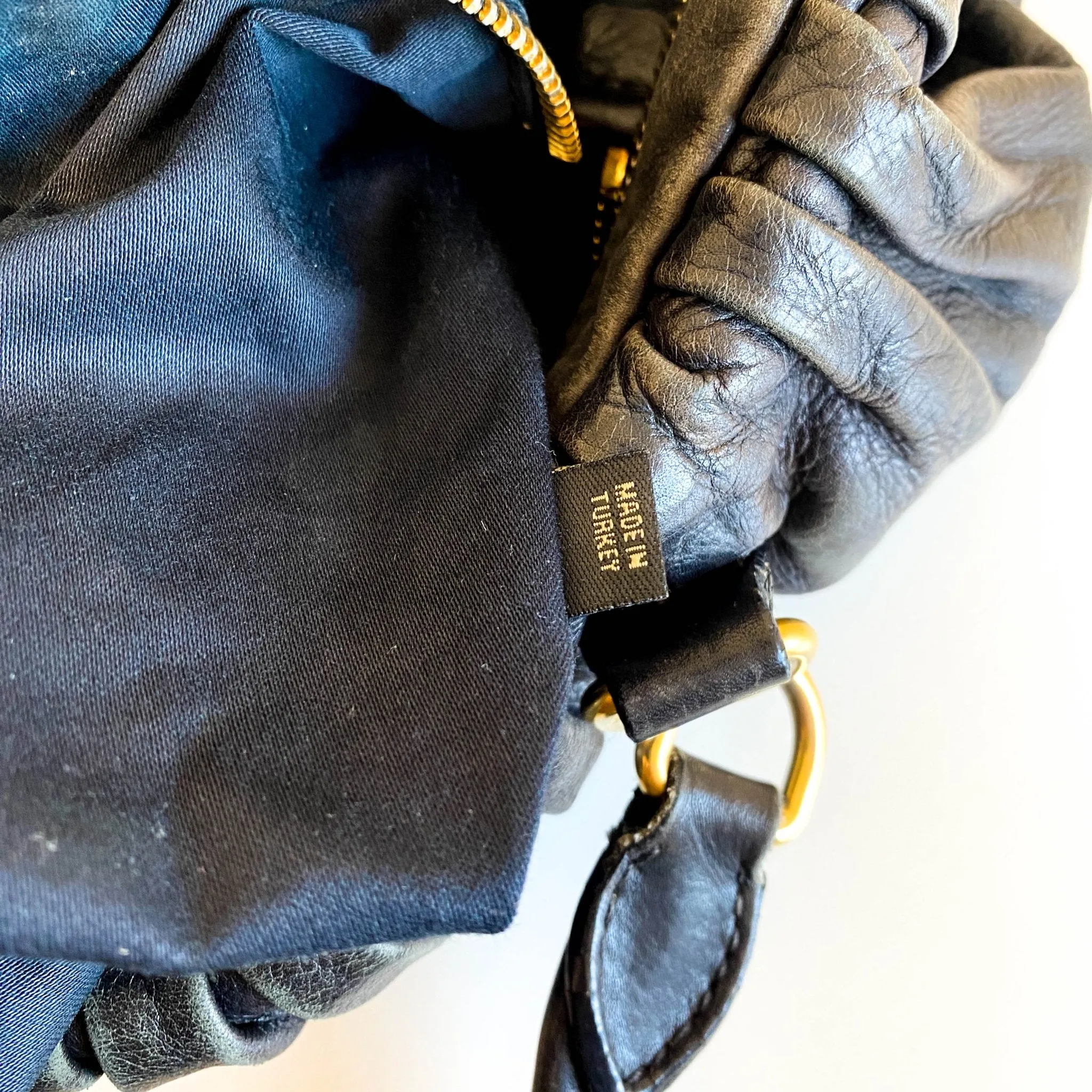 Pleated Leather Black Gold Hardware Handbag