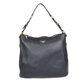 Prada Black Vitello Daino Hobo