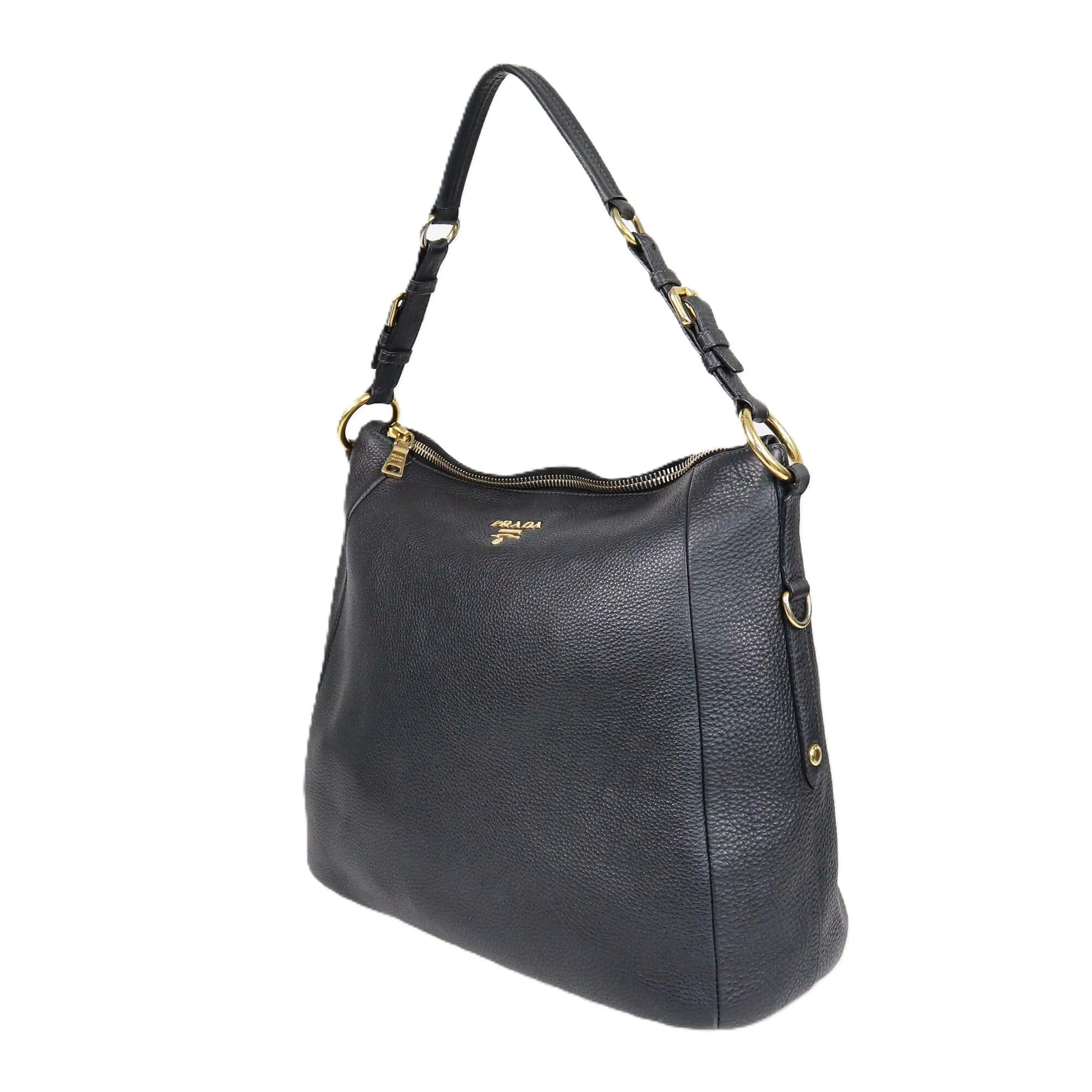 Prada Black Vitello Daino Hobo