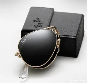 Ray Ban Folding Black Aviator Gold Rim Sunglasses