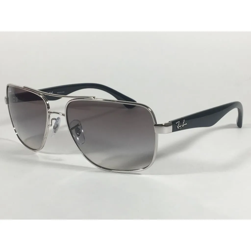Ray-Ban Navigator Pilot Sunglasses Silver And Black Frame Gray Gradient Lens RB3483 003/32
