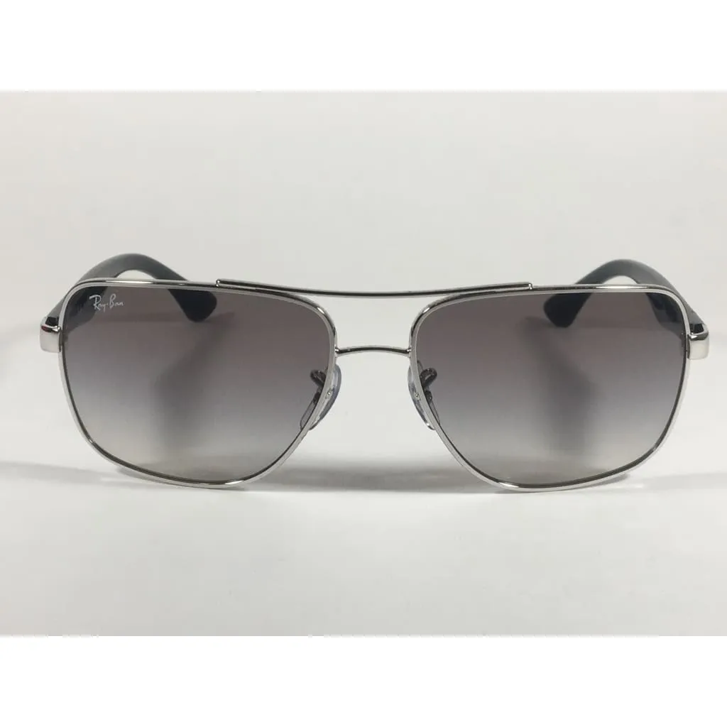 Ray-Ban Navigator Pilot Sunglasses Silver And Black Frame Gray Gradient Lens RB3483 003/32