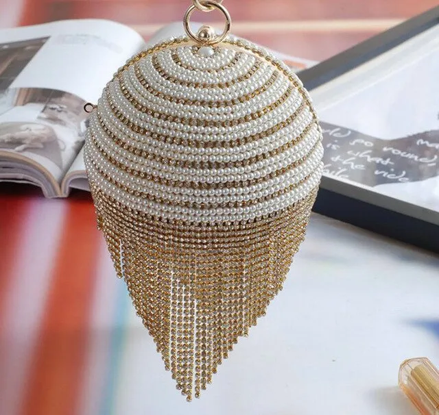 Rdywbu Best Price Diamond Tassel Pearl Beaded Clutch Bags Women Handbag Luxury Full Pearl Wedding Party Bags CrossBody Purse