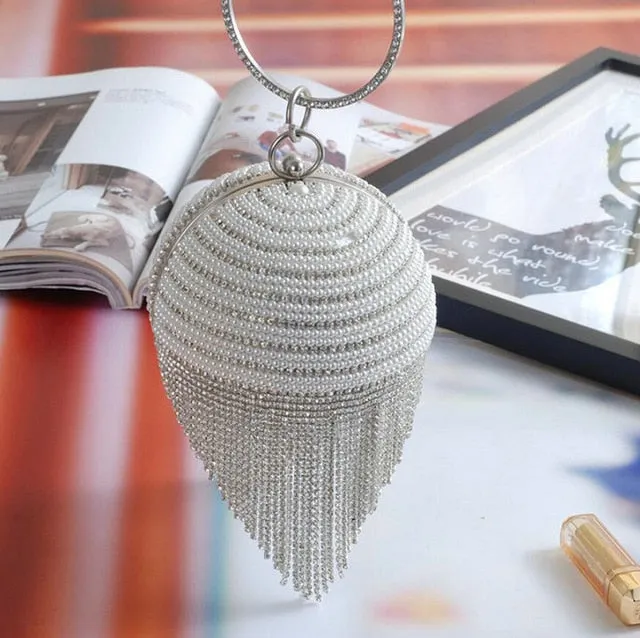 Rdywbu Best Price Diamond Tassel Pearl Beaded Clutch Bags Women Handbag Luxury Full Pearl Wedding Party Bags CrossBody Purse