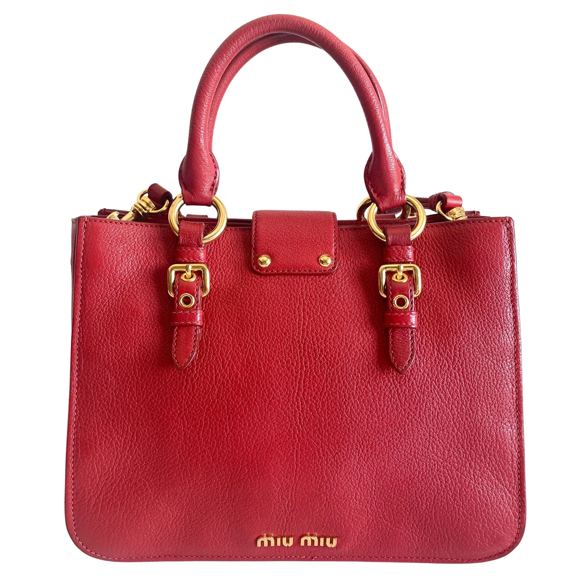 Red Leather Madras Tote