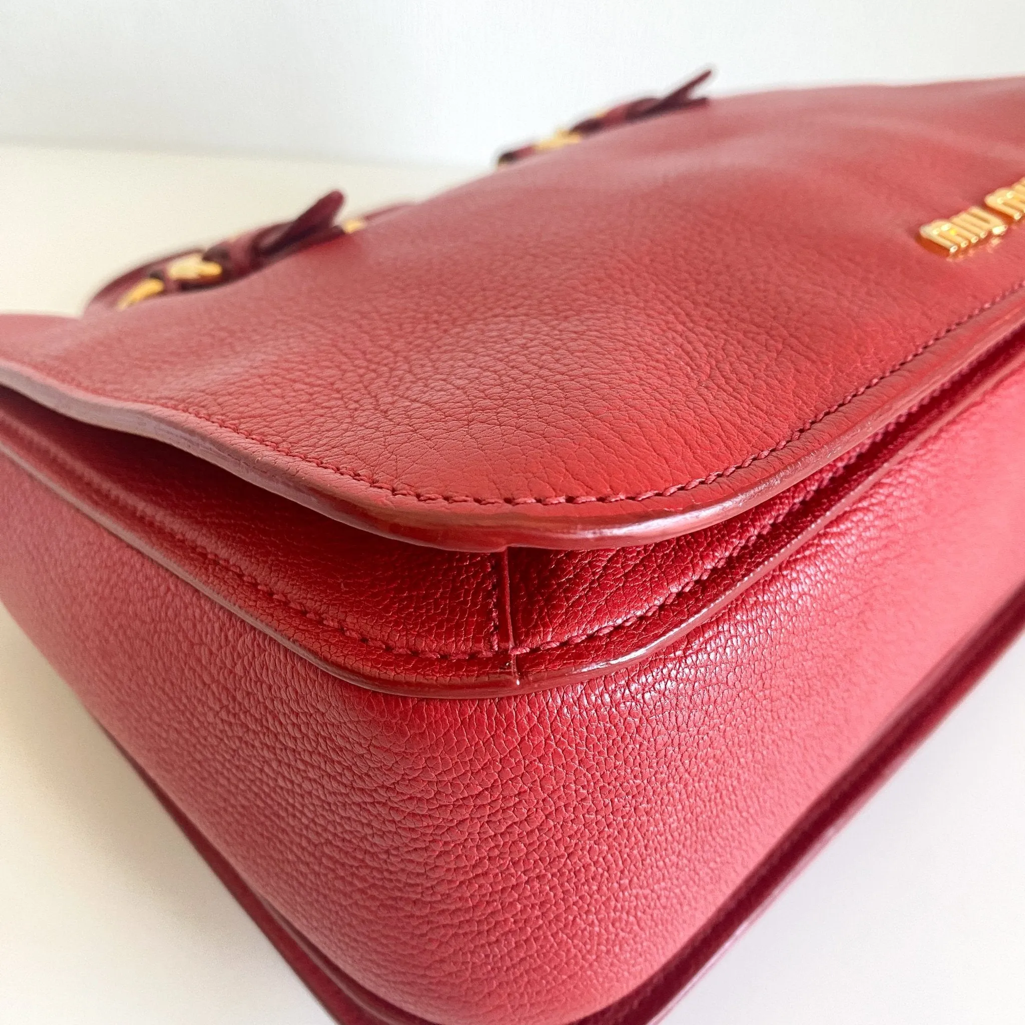 Red Leather Madras Tote